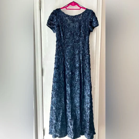 alex evenings a line rosette dress Alex Evenings Rosette A-Line Gown with Sequin Detail & Short Illusion Sleeves WEDGEWOOD / 16 main image 0